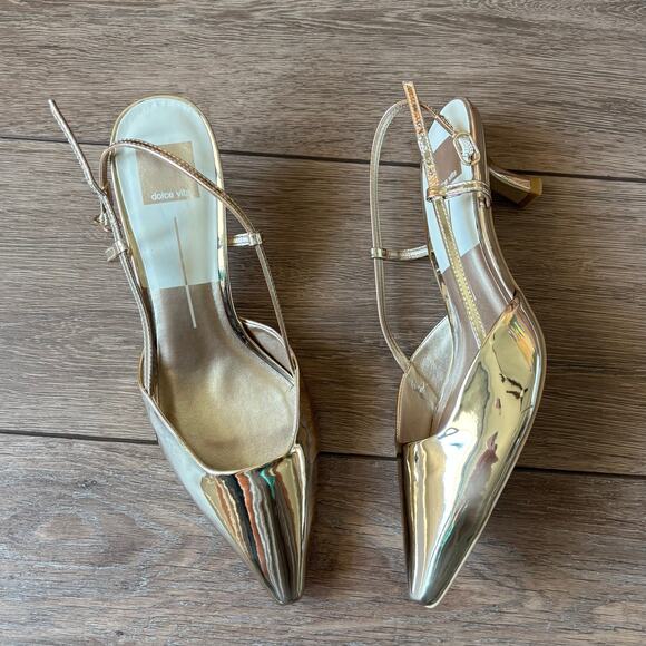Dolce Vita Gold Pointed Toe Kitten Heel Slingback Pump size 9 new - Picture 1 of 5
